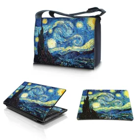 Laptop Padded Compartment Shoulder Messenger Bag Carrying Case & Matching Skin & Mouse Pad – Starry Night