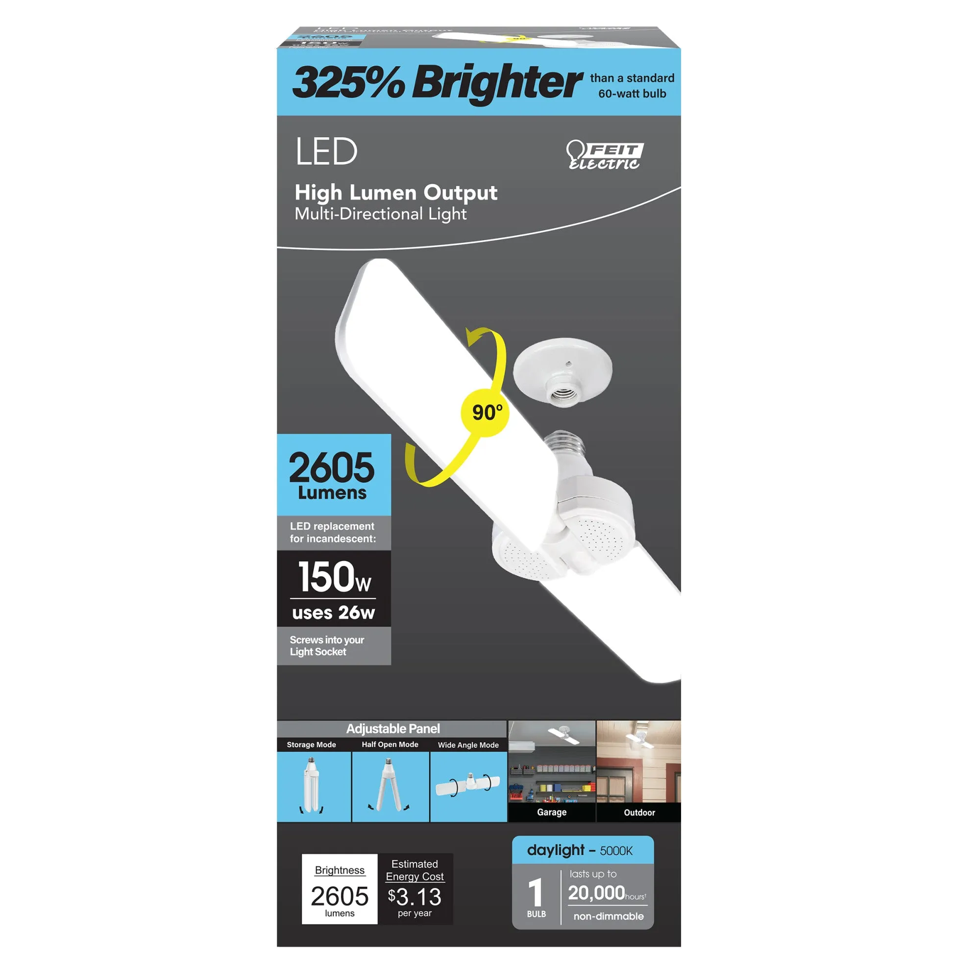 26W (150W Replacement) 2605 Lumen Daylight (5000K) Multi-Directional Panel Light