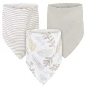 3-Pack Baby Neutral Natural Leaves Bandana Bibs