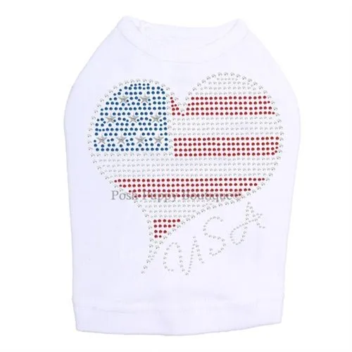 American Heart #3 Rhinestone Dog Tank- Many Colors