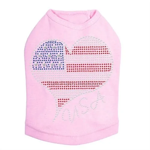 American Heart #3 Rhinestone Dog Tank- Many Colors