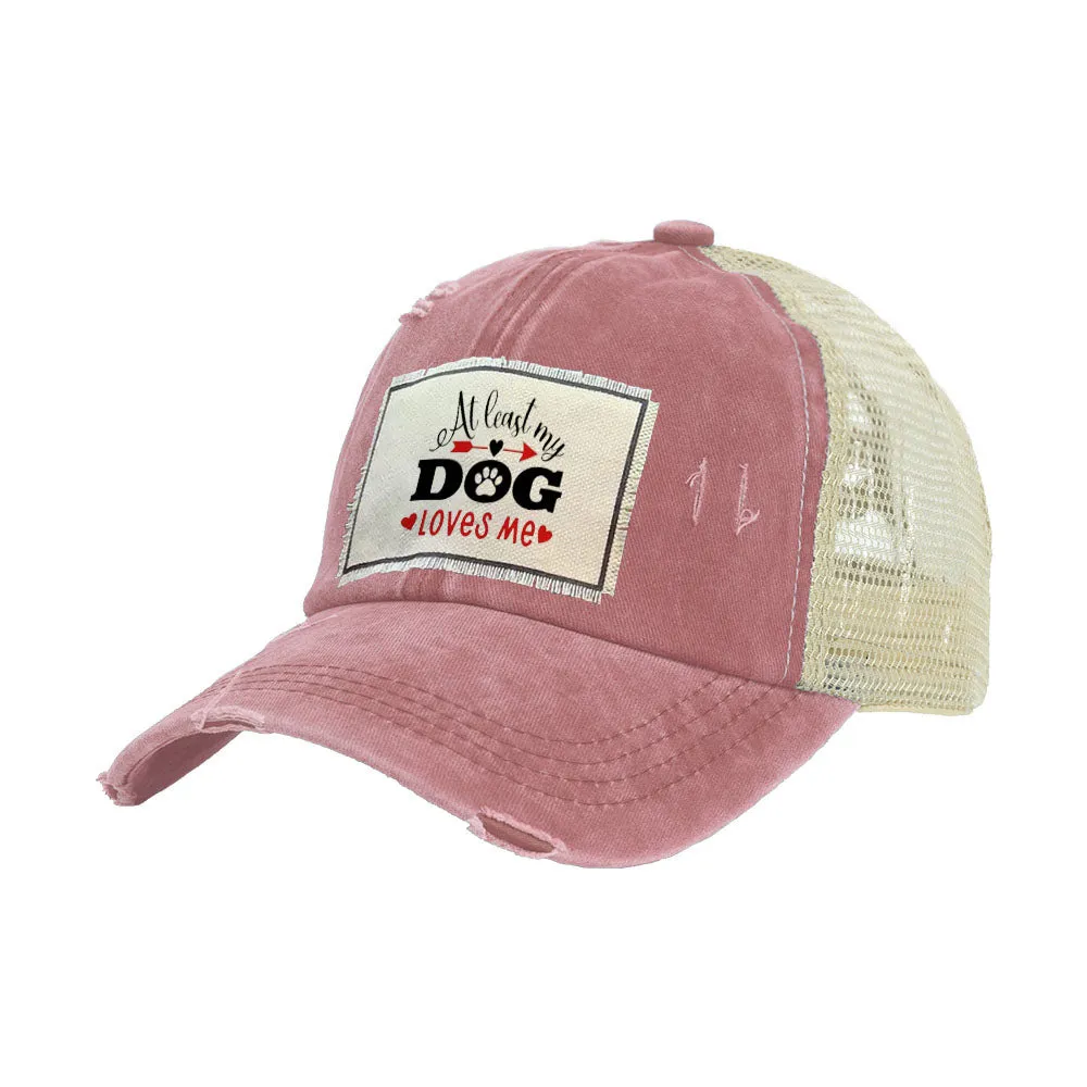 At Least My Dog Loves Me Vintage Distressed Trucker Adult Hat