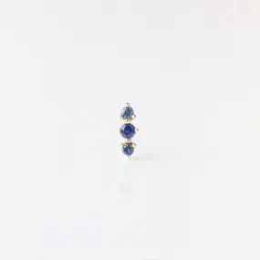 Blue Sapphire Triple Stone Stud Earring