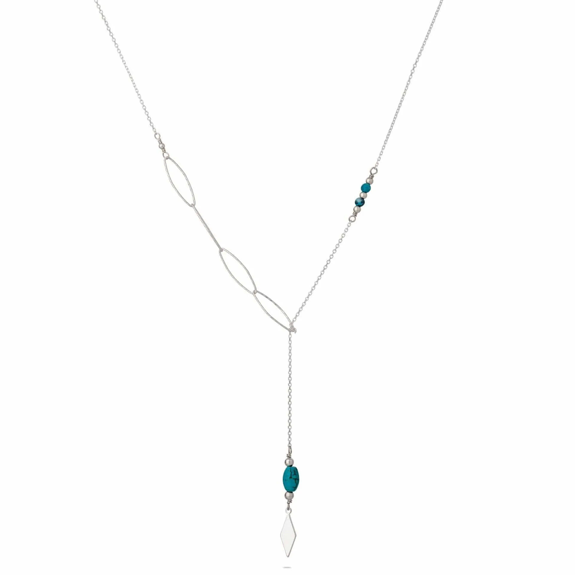 Dainty Silver Y Lariat Necklace with Turquoise Beads