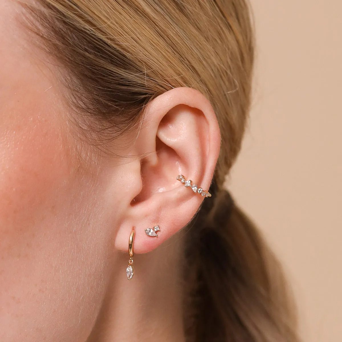 Double Gem Piercing Stud in Solid Gold