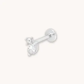 Double Gem Piercing Stud in Solid White Gold