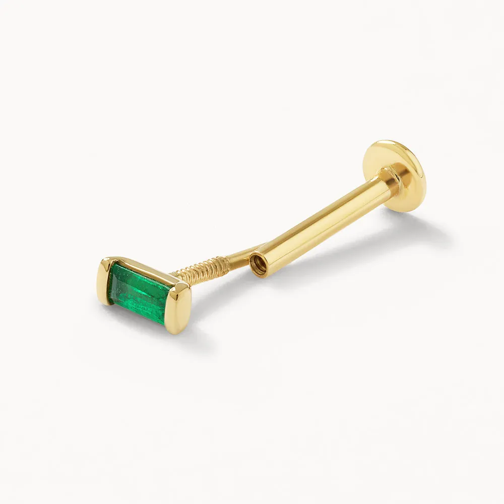 Emerald Baguette Helix Single Stud Earring in 10k Gold