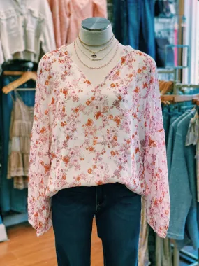 Floral V-Neck Long Sleeve Blouse