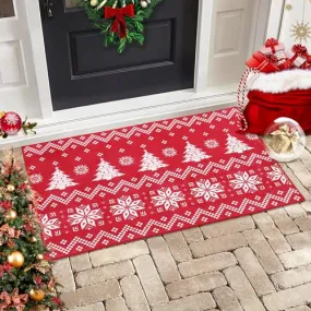 GARVEE 2x3 Christmas Entryway Doormat Non-Slip Indoor Throw Rug Xmas Decorative Floor Carpet Washable Front Door Welcome Area Rug Farmhouse Rug for Bedroom Living Room Kitchen Nursery, Red 2' x 3'