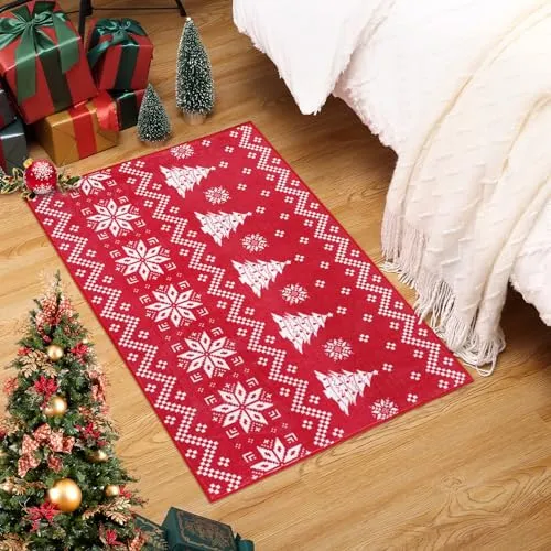 GARVEE 2x3 Christmas Entryway Doormat Non-Slip Indoor Throw Rug Xmas Decorative Floor Carpet Washable Front Door Welcome Area Rug Farmhouse Rug for Bedroom Living Room Kitchen Nursery, Red 2' x 3'