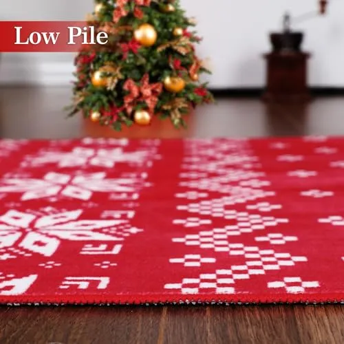 GARVEE 2x3 Christmas Entryway Doormat Non-Slip Indoor Throw Rug Xmas Decorative Floor Carpet Washable Front Door Welcome Area Rug Farmhouse Rug for Bedroom Living Room Kitchen Nursery, Red 2' x 3'