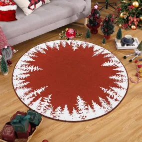 GARVEE 4ft Small Round Rug Christmas Decor Circle Rug Washable Indoor Throw Floor Covers Xmas Decorative Round Area Rug Snowflake Boho Rug Non-Slip Festival Carpet for Living Room Bedroom, Red