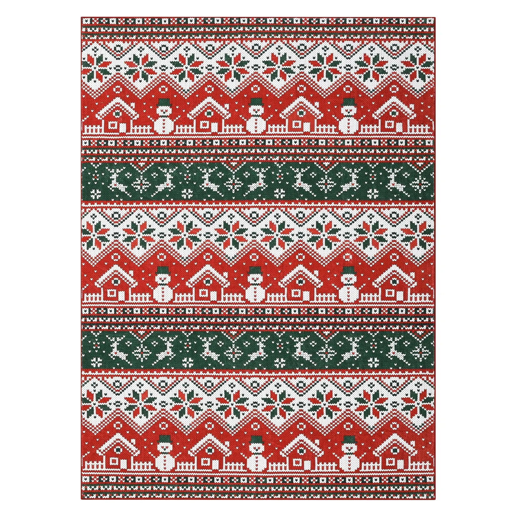 GARVEE Area Rug Christmas 4x6 Area Rug Non-Slip Christmas Decor Carpet Washable Snowflake Geometric Accent Carpet Xmas Deer Ultra-Soft Floor Cover for Living Room Bedroom, Red&Green