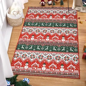 GARVEE Area Rug Christmas 4x6 Area Rug Non-Slip Christmas Decor Carpet Washable Snowflake Geometric Accent Carpet Xmas Deer Ultra-Soft Floor Cover for Living Room Bedroom, Red&Green