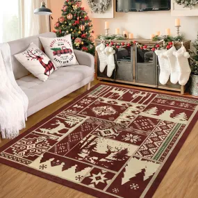 GARVEE Bedroom Area Rug 4x6 Indoor Xmas Area Rug Non-Slip Fllor Carpet Christmas Decorative Area Rug Boho Snowflake Area Rug Washable Area Rug for Bedroom Living Room Kitchen Nursery, Red 4' x 6'