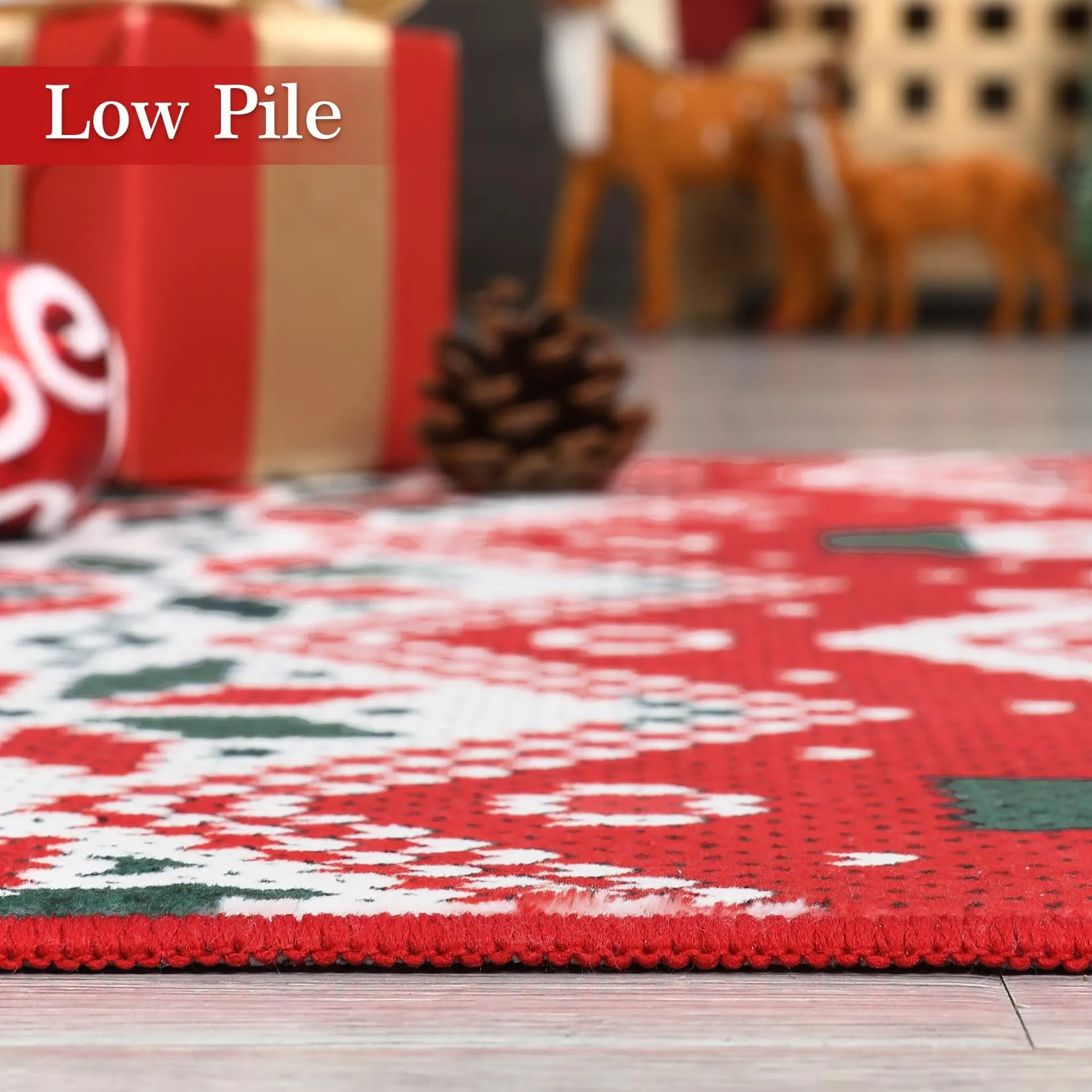 GARVEE Christmas Area Rug for Bedroom Living Room 8x10 Machine Washable Xmas Snowflake Geometric Area Rug Non-Slip Indoor Floor Cover Foldable Holiday Decor Accent Carpet, Red&Green