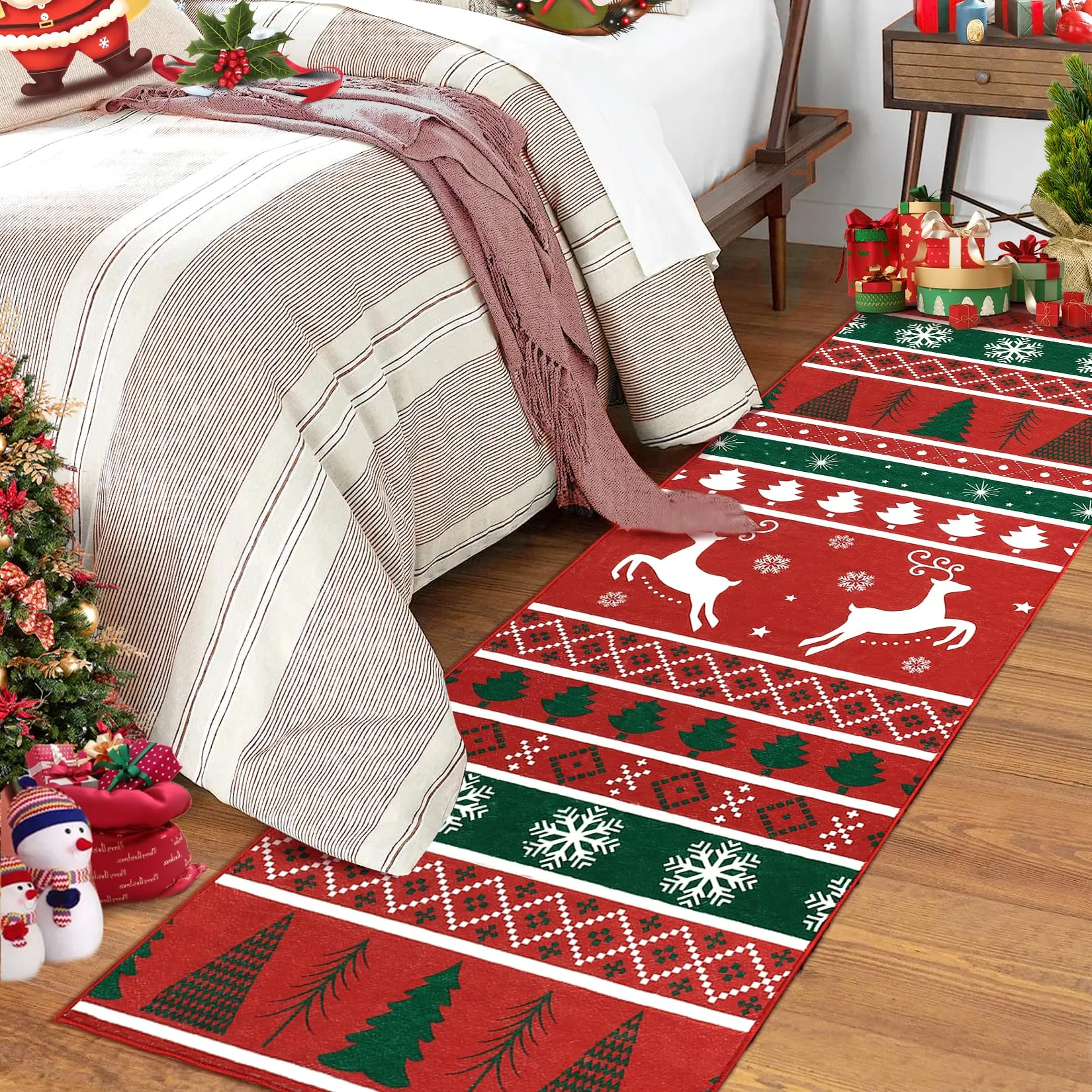 GARVEE Christmas Runner Rug 2x8 Hallway Runner Rug Washable Rug Xmas Snowflake Rug Kitchen Floor Runner Stain-Resisitant Non Slip Soft Low Pile Long Carpet Throw Rug Laundry Room Living Room Bedroom