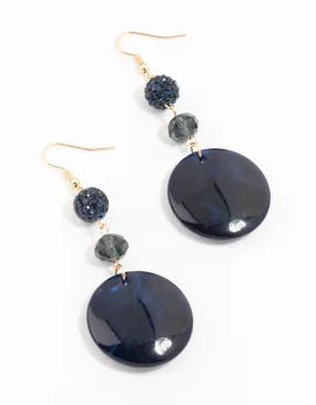 Gold & Black Fireball Marble Disc Drop Earrings