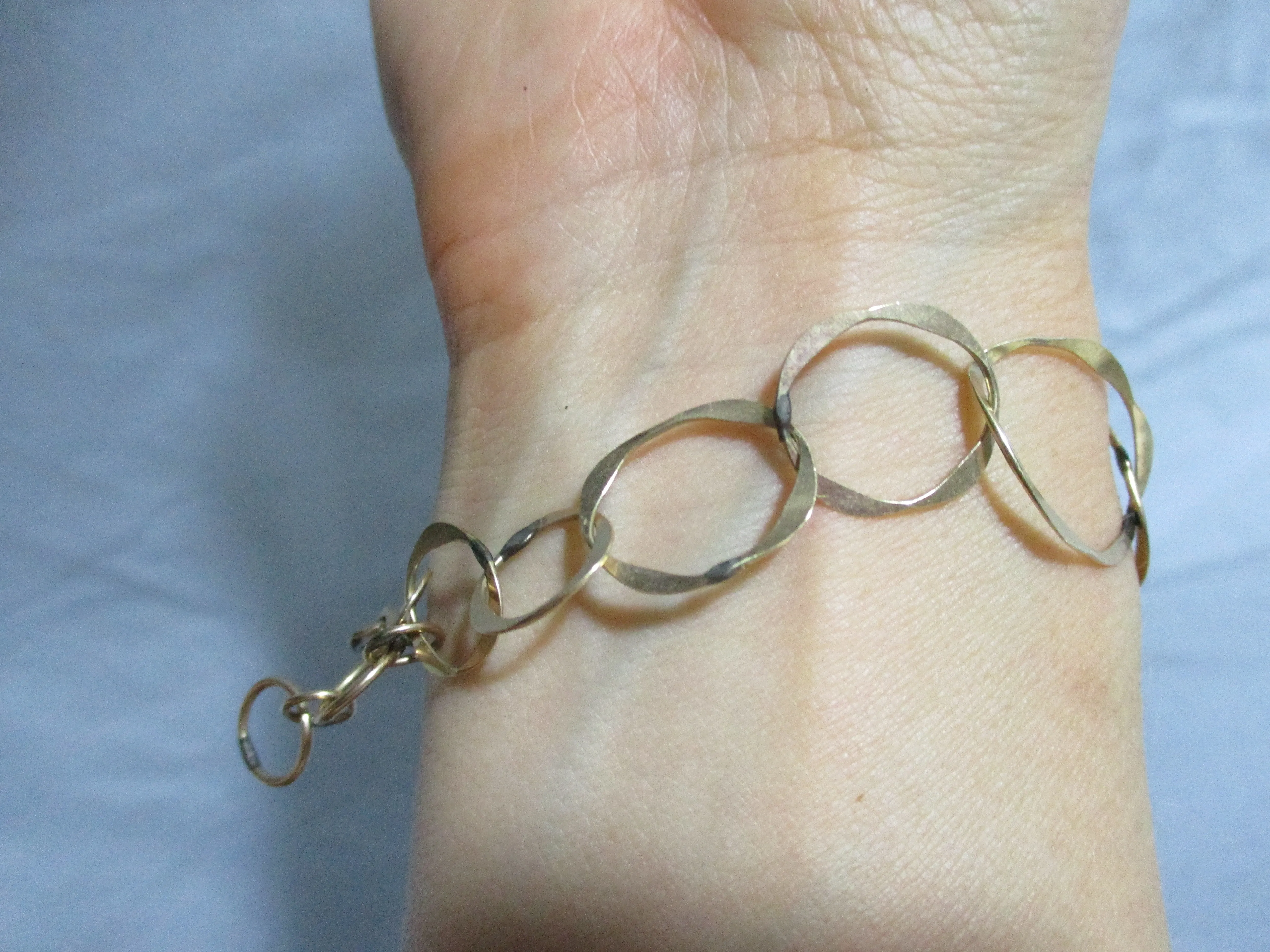 Hammered Arts & Crafts Style Hoop Loop BRACELET Jewelry Boho Goldtone Hippie