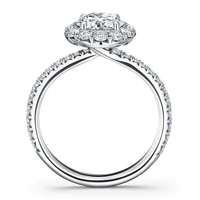 Hearts On Fire 1.30CTW Vela Halo Complete Engagement Ring With Diamond Band in Platinum