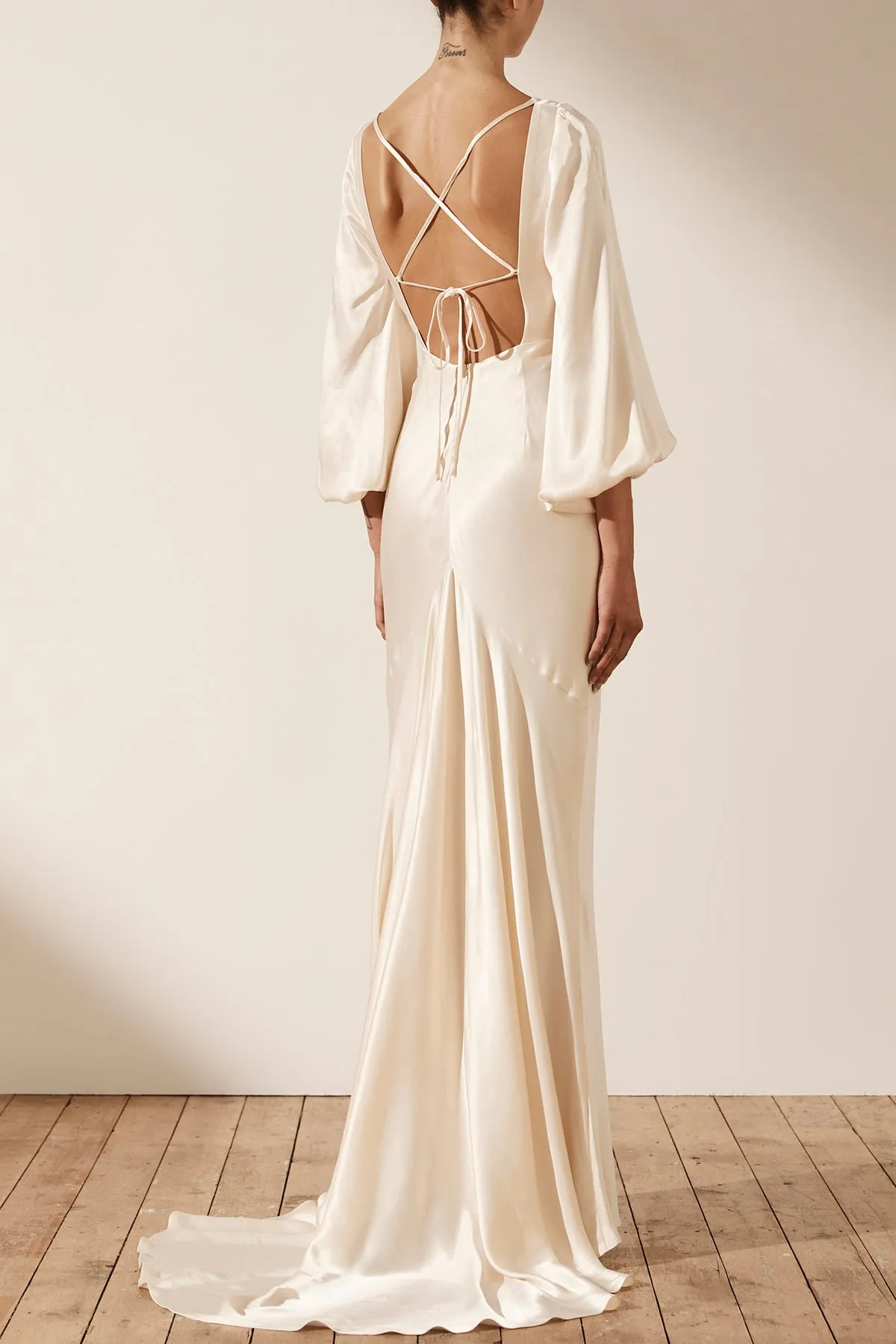 LA LUNE RUCHED BODICE BALLOON SLEEVE MAXI DRESS - CREAM