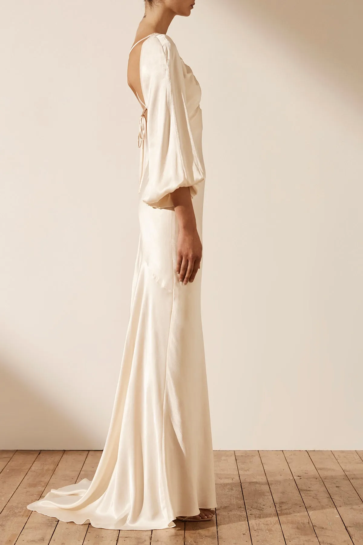 LA LUNE RUCHED BODICE BALLOON SLEEVE MAXI DRESS - CREAM