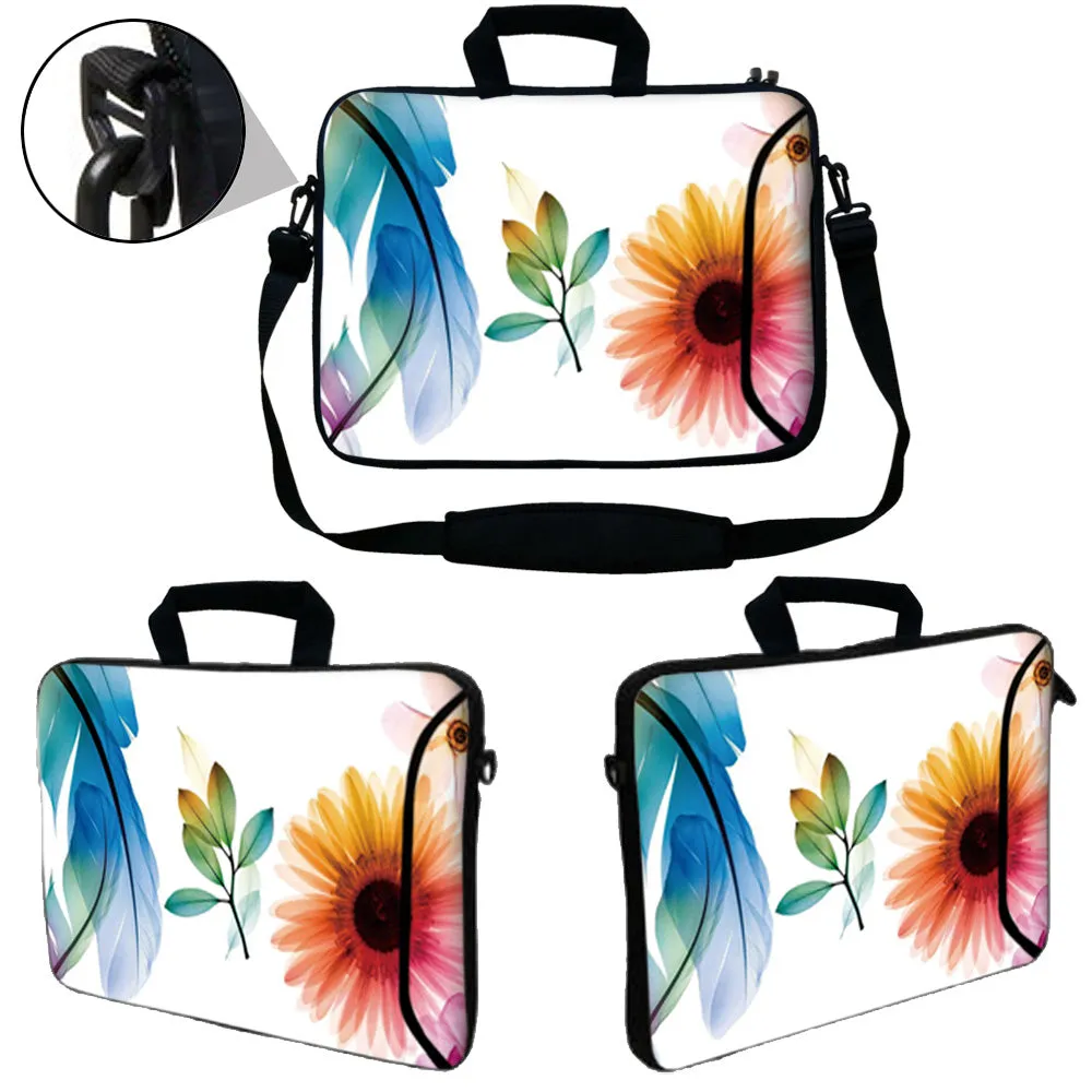 Laptop Sleeve Carrying Case w/ Removable Shoulder Strap & Skin & Mouse Pad – Daisy Flower Leaves Floral