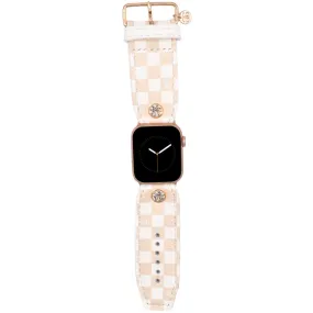 Limited Edition - Cream Mini Checks on White Calfskin Watchband