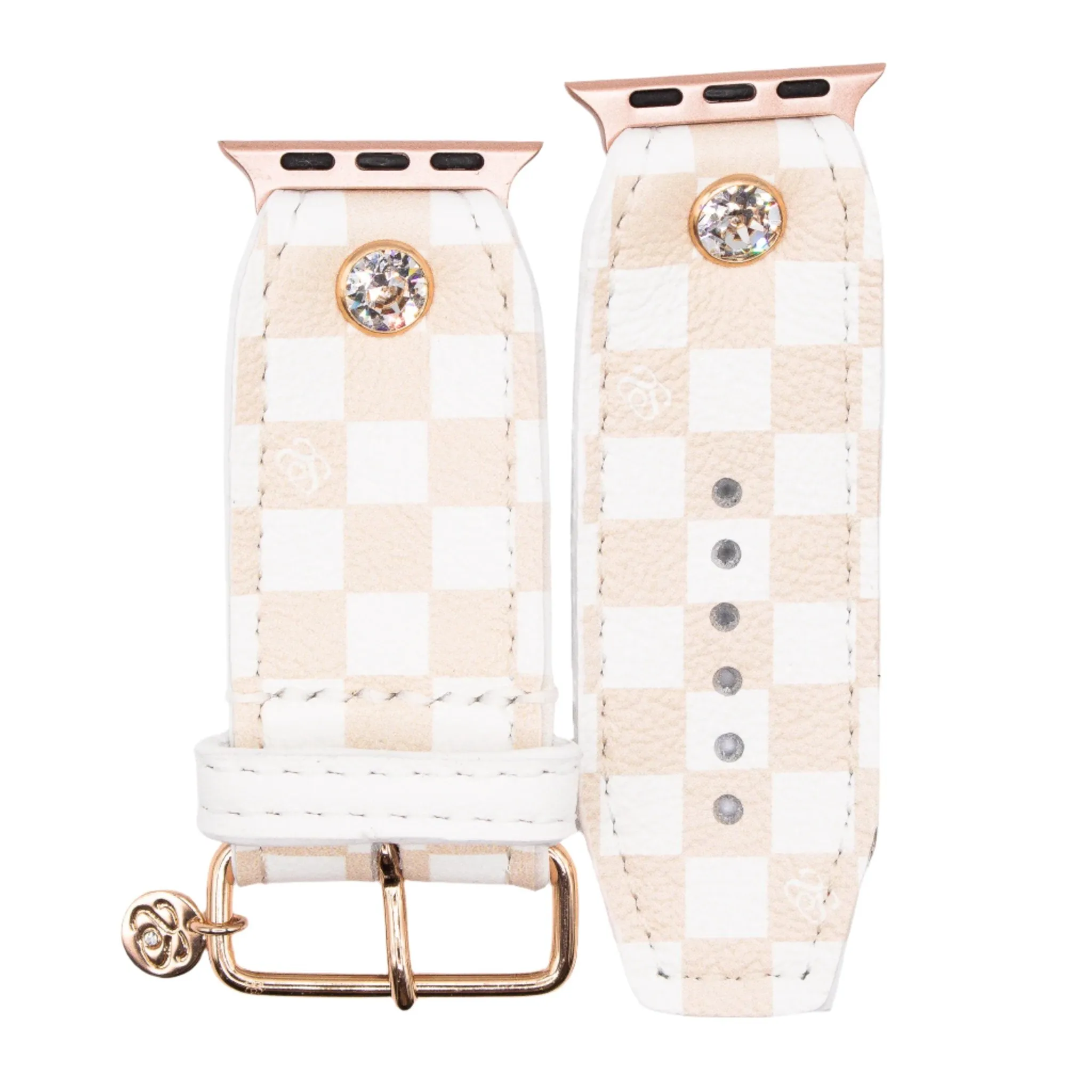 Limited Edition - Cream Mini Checks on White Calfskin Watchband