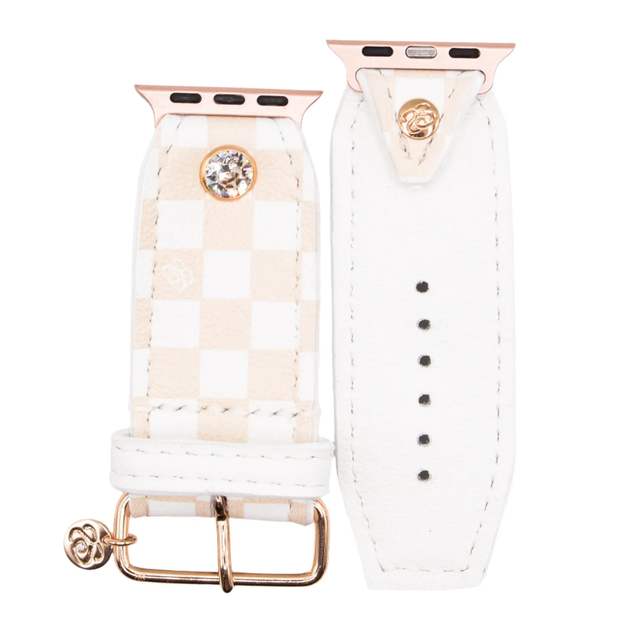 Limited Edition - Cream Mini Checks on White Calfskin Watchband