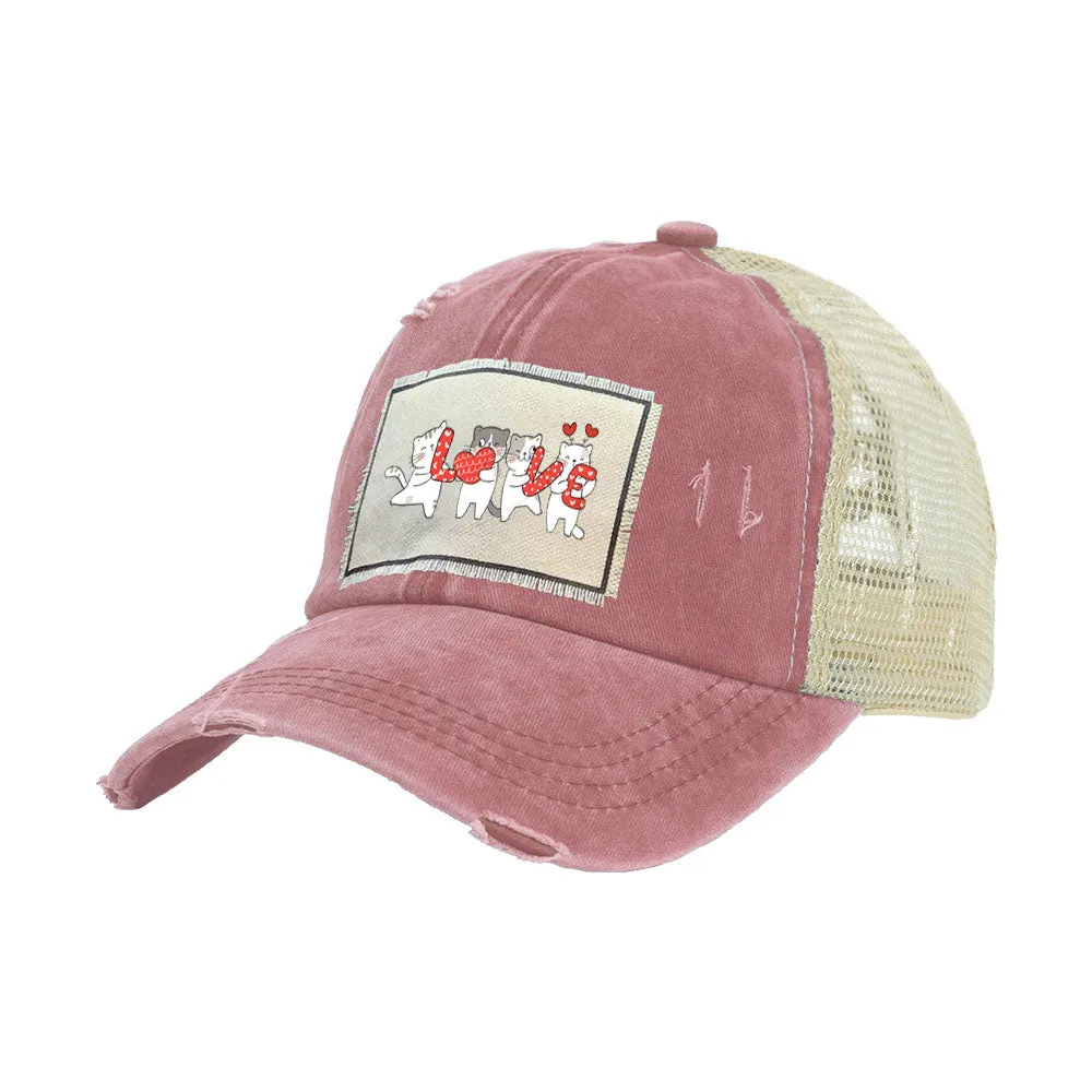 Love Cats Vintage Distressed Trucker Adult Hat