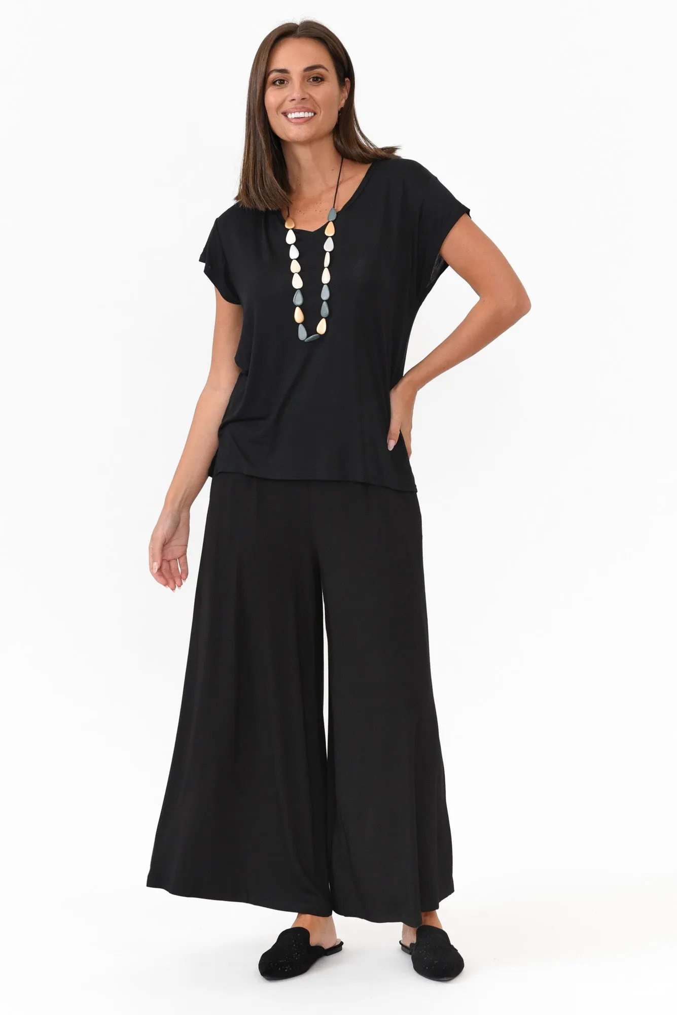 Lowen Black Modal Wide Leg Pants