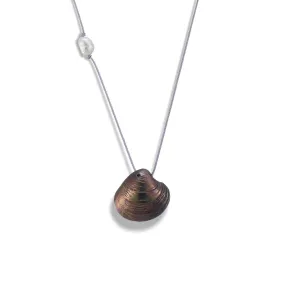 Master clam - casual cord necklace - silver 925 - rainbow patina