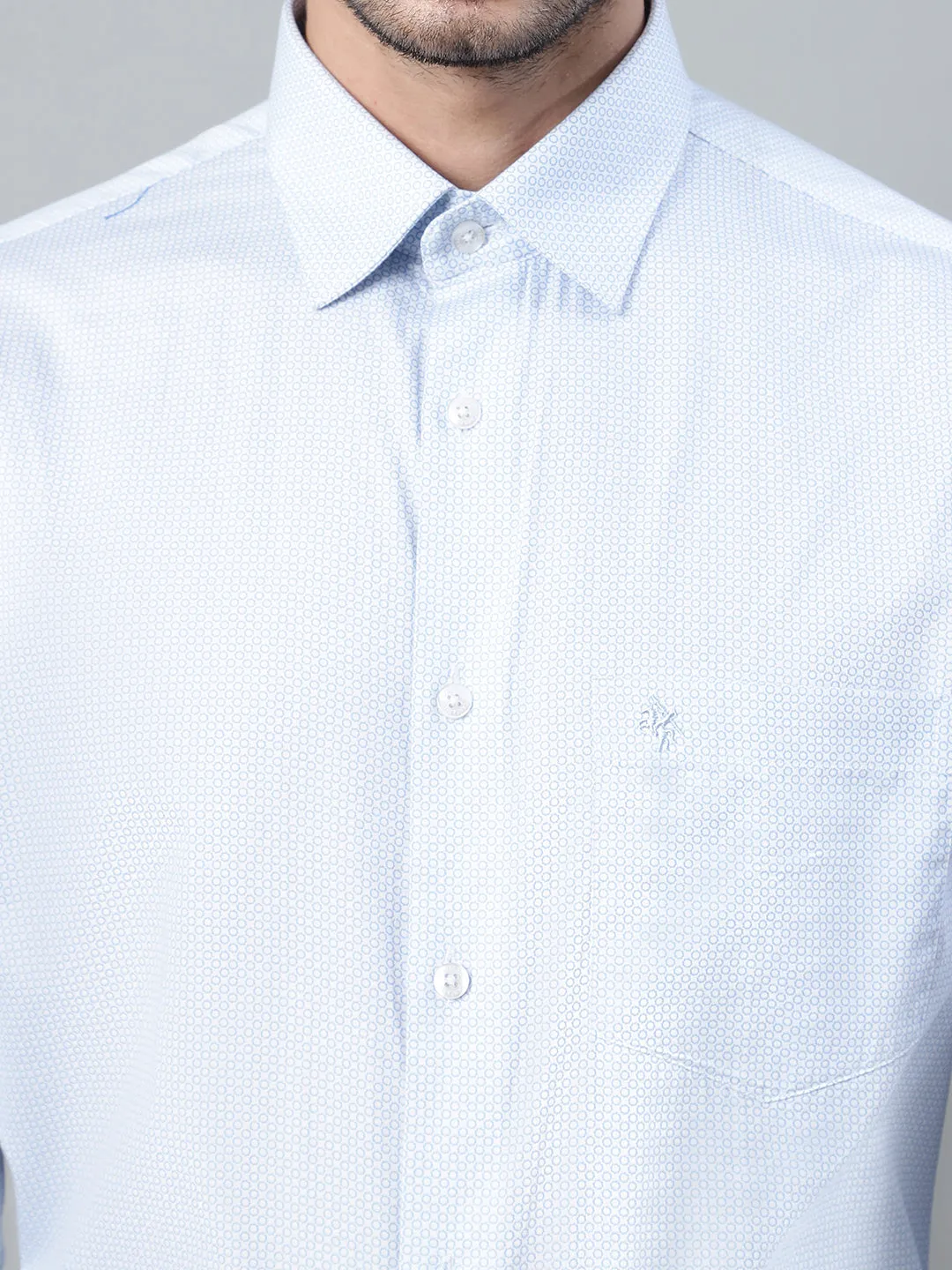 Men Sky Blue Micro Printed Full Sleeves Formal Shirt