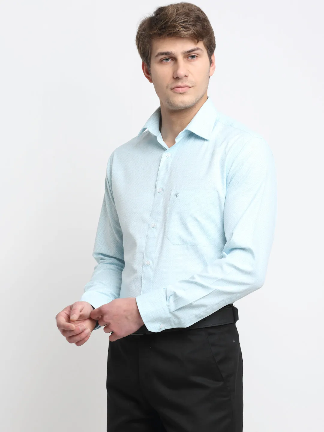 Men's Light Blue Formal Self Textured Full Sleeve Shirt