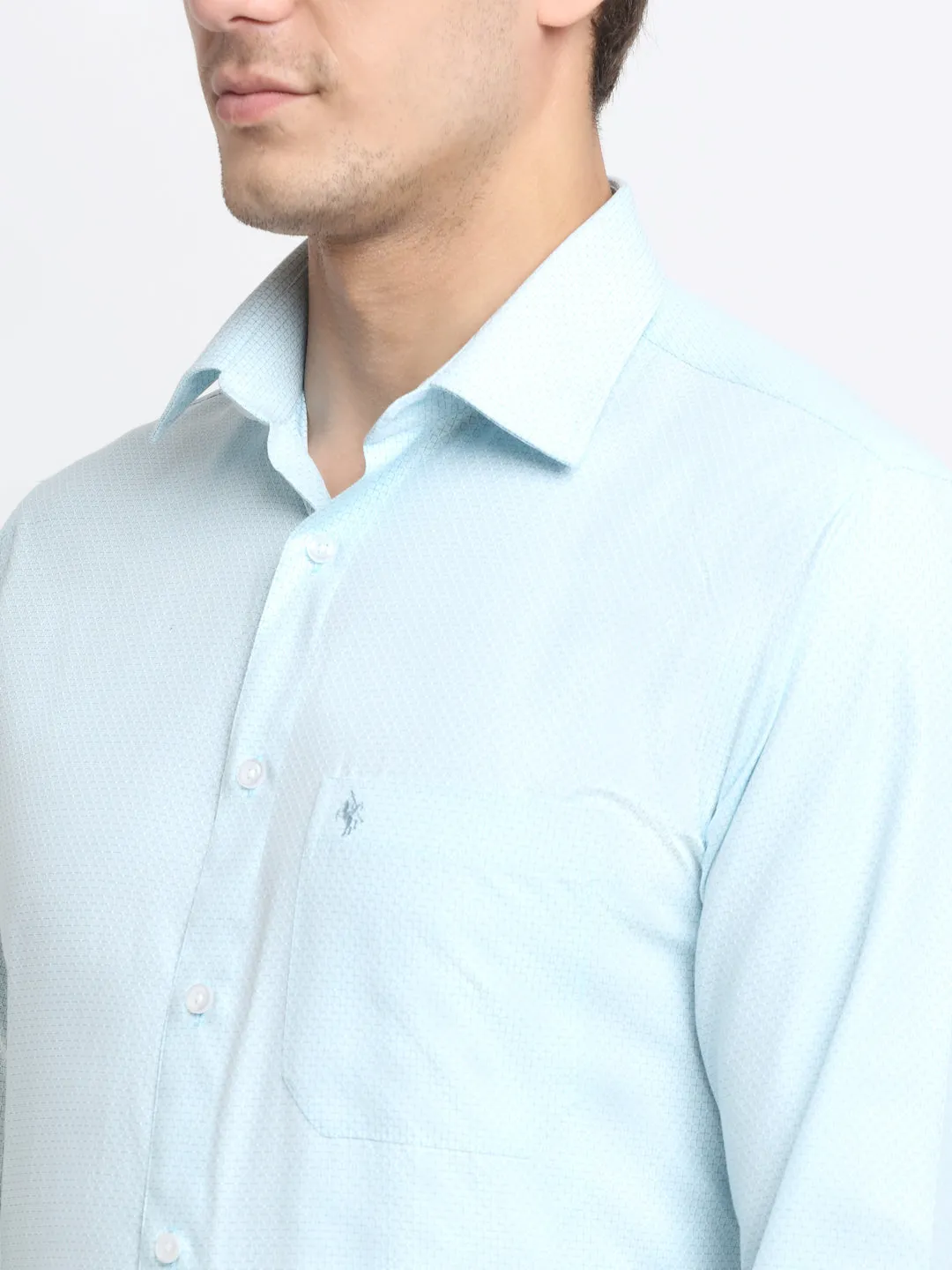 Men's Light Blue Formal Self Textured Full Sleeve Shirt