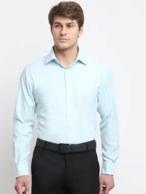 Men's Light Blue Formal Self Textured Full Sleeve Shirt