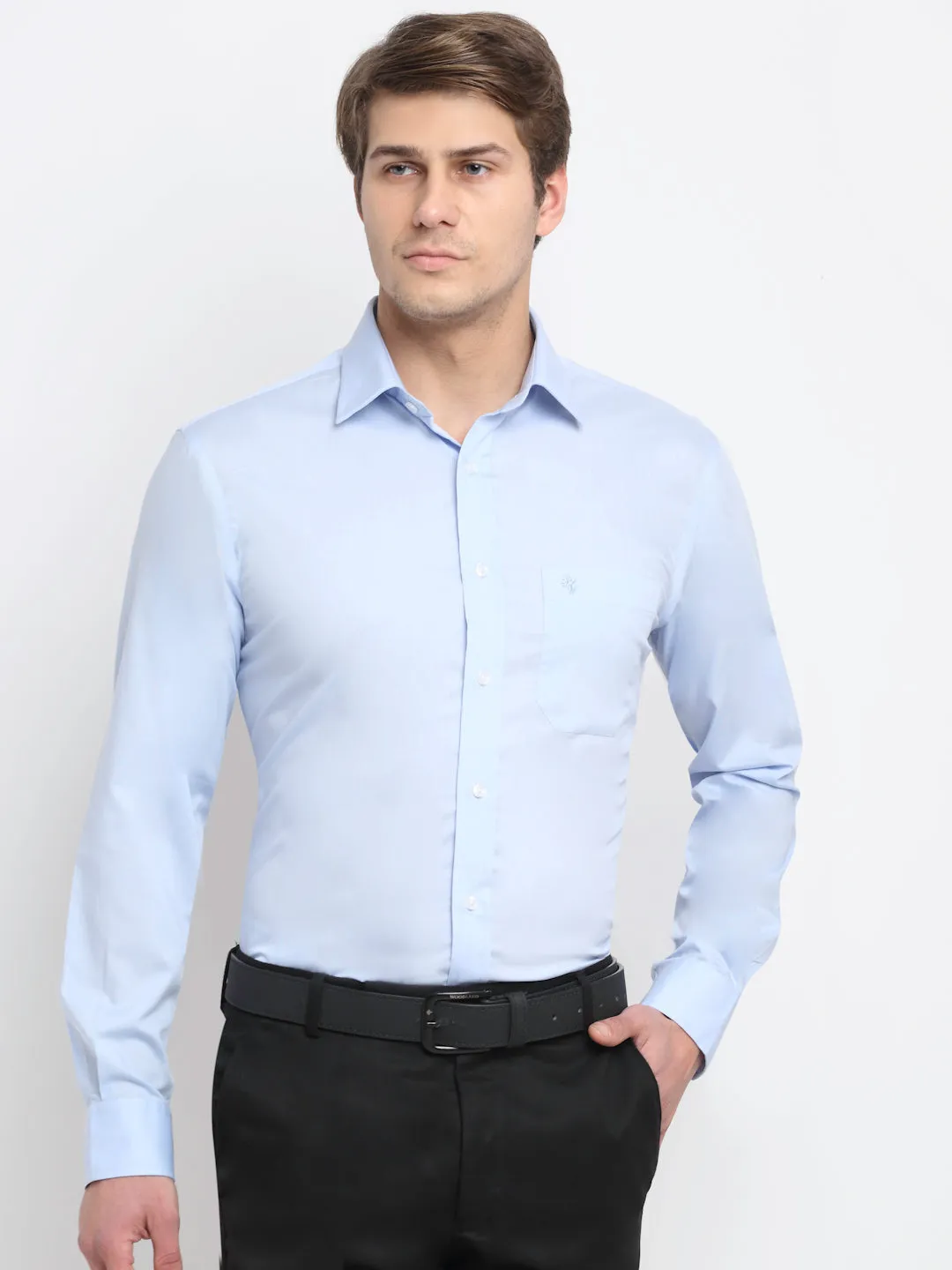 Men's Sky Blue Formal Plain Full Sleeve Shirt