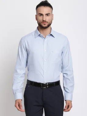 Men's Sky Blue Formal Self Textured Full Sleeve Shirt