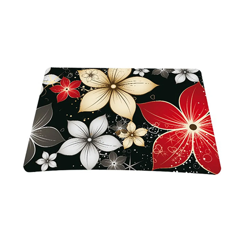 Notebook / Netbook Sleeve Carrying Case w/ Handle & Adjustable Shoulder Strap & Matching Skin & Mouse Pad – Black Gray Red Flower Leaves