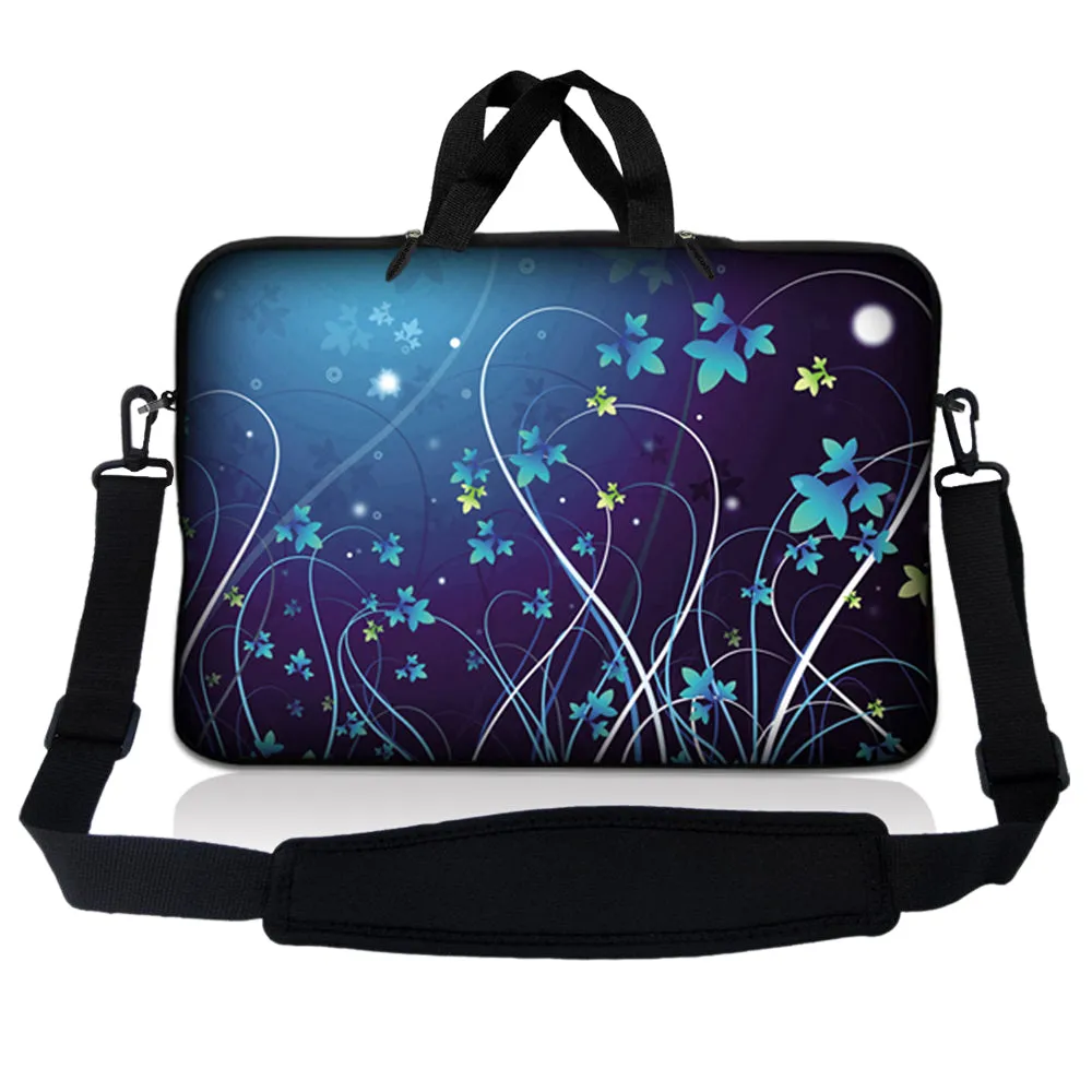 Notebook / Netbook Sleeve Carrying Case w/ Handle & Adjustable Shoulder Strap & Matching Skin & Mouse Pad – Blue Swirl Mid Summer Night Floral