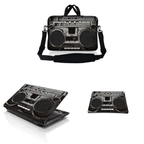 Notebook / Netbook Sleeve Carrying Case w/ Handle & Adjustable Shoulder Strap & Matching Skin & Mouse Pad – Cassette Player Design