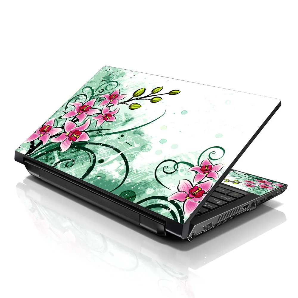 Notebook / Netbook Sleeve Carrying Case w/ Handle & Adjustable Shoulder Strap & Matching Skin & Mouse Pad – Pink Flower Floral