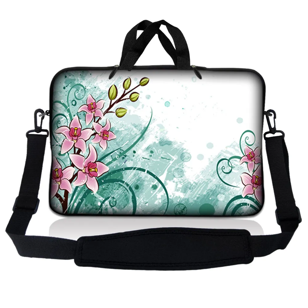 Notebook / Netbook Sleeve Carrying Case w/ Handle & Adjustable Shoulder Strap & Matching Skin & Mouse Pad – Pink Flower Floral