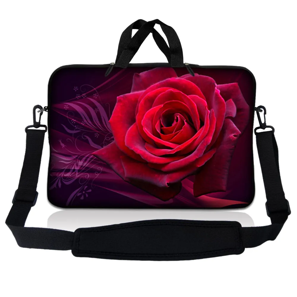 Notebook / Netbook Sleeve Carrying Case w/ Handle & Adjustable Shoulder Strap & Matching Skin & Mouse Pad – Pink Rose Floral Flower