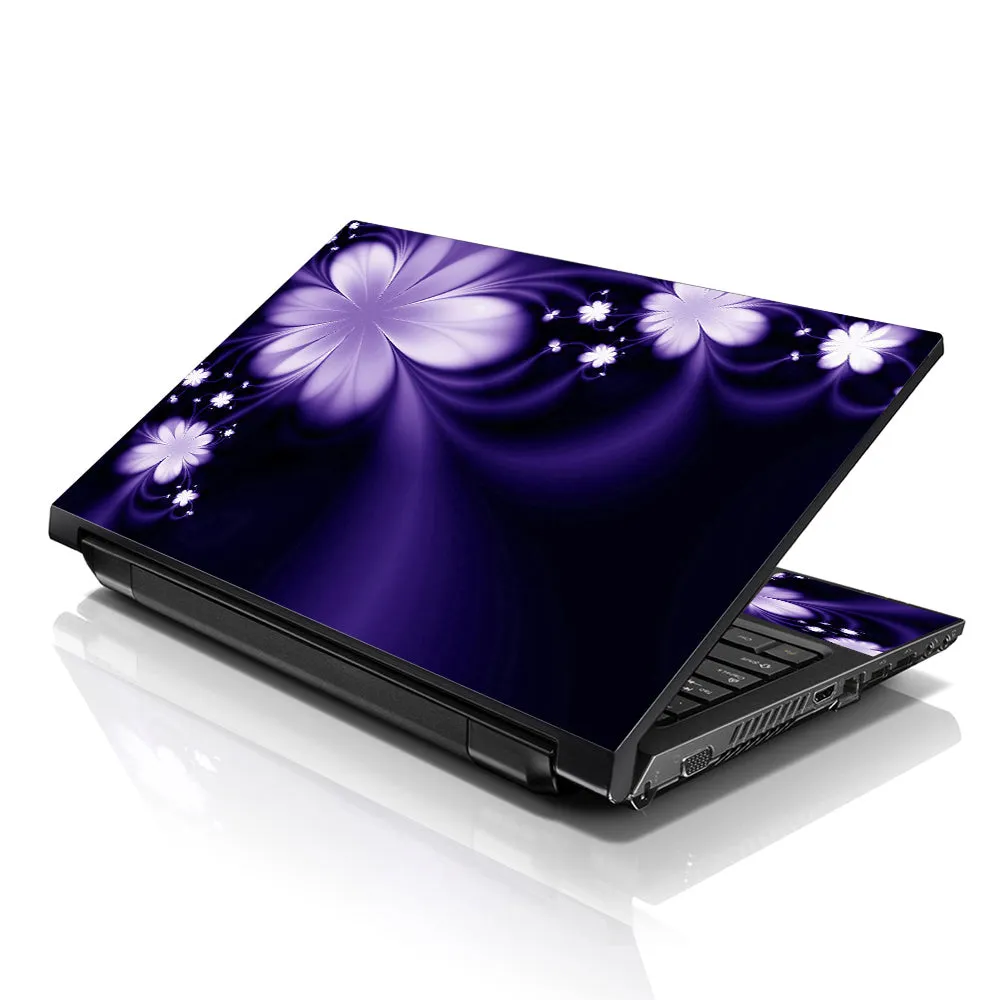 Notebook / Netbook Sleeve Carrying Case w/ Handle & Adjustable Shoulder Strap & Matching Skin & Mouse Pad – Purple Flower Floral