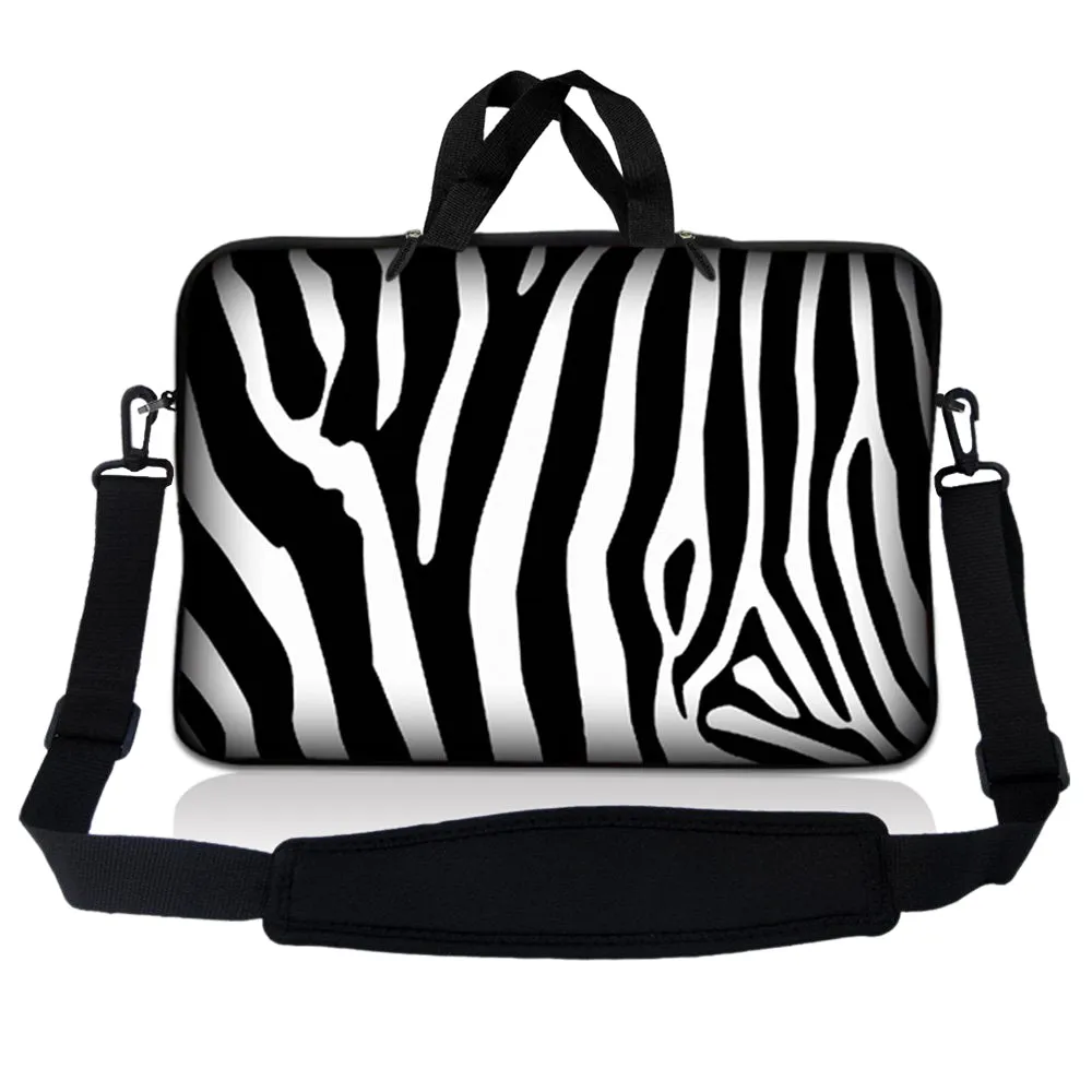 Notebook / Netbook Sleeve Carrying Case w/ Handle & Adjustable Shoulder Strap & Matching Skin & Mouse Pad – Zebra Print