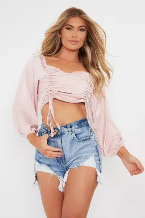 Pink Front Ruching Crop Top - Maxie