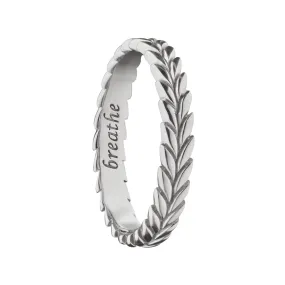 "Breathe" Leaf Poesy Sterling Silver Stackable Ring