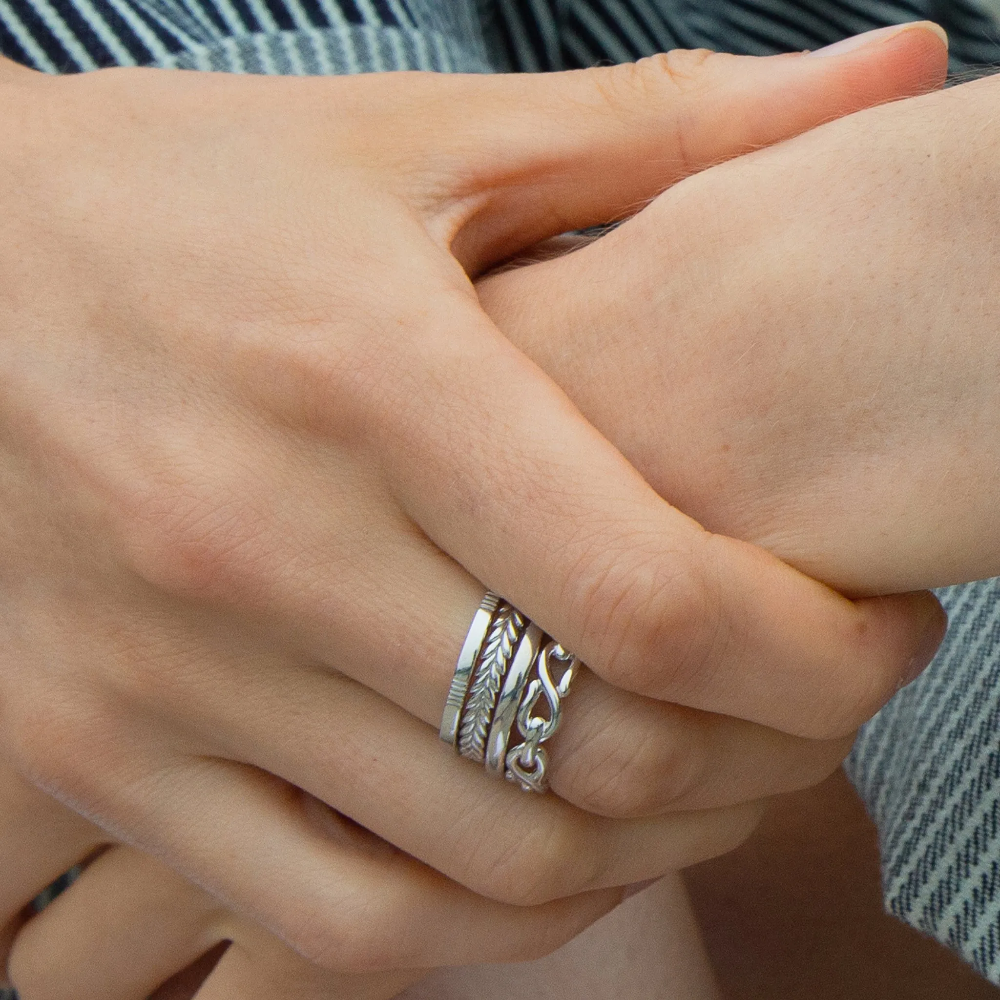 "Carpe Diem" Striped Poesy Sterling Silver Stackable Ring